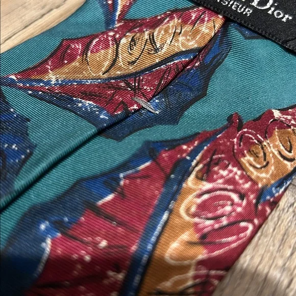 CHRISTIAN DIOR MENS TIE Green Blue BROWN, RED 3.75 X 57 Career Office Business - Picture 8 of 9